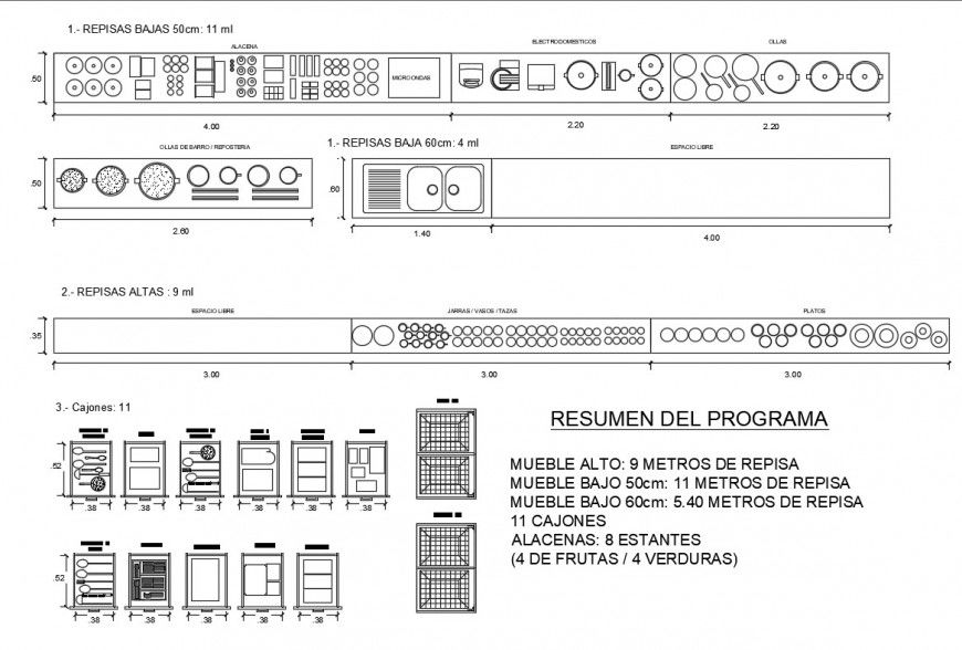 Multiple kitchen furniture blocks cad drawing details dwg file