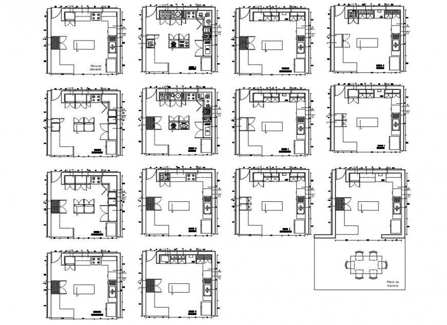 Multiple kitchen plans details cad drawing details dwg file