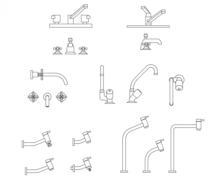 Multiple kitchen taps cad blocks design dwg file