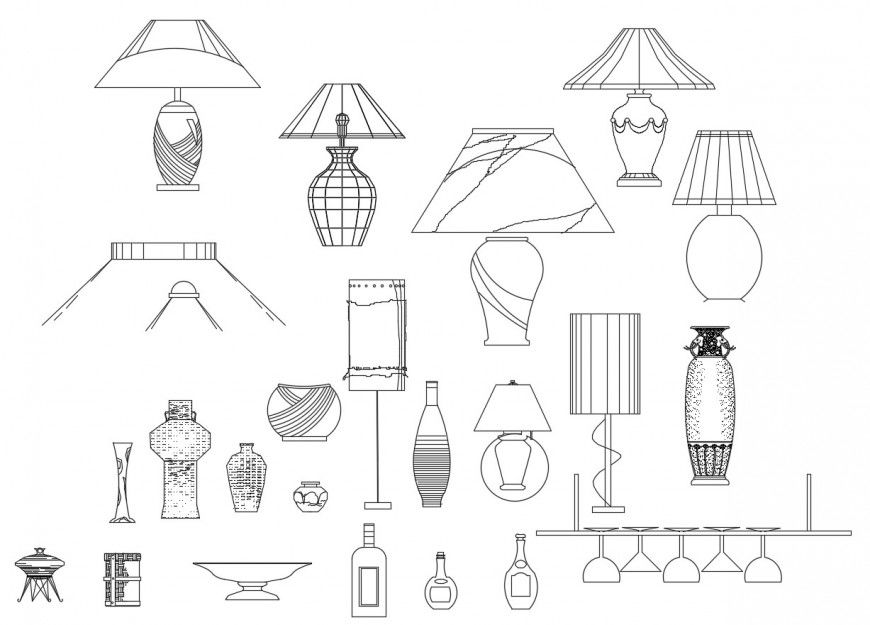 Multiple lamps and decorative household blocks cad drawing details dwg file