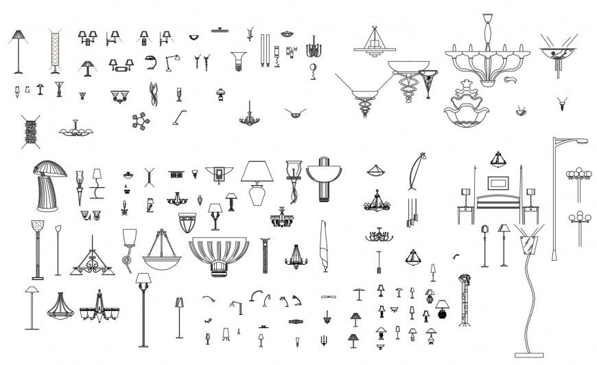 Multiple lamps and lights 2d elevation blocks cad drawing details dwg file