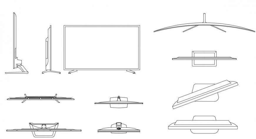 Multiple led tv elevation blocks cad drawing details dwg file