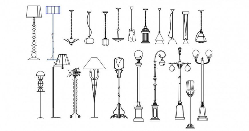 Multiple light pole and light lamp elevation blocks drawing details dwg file