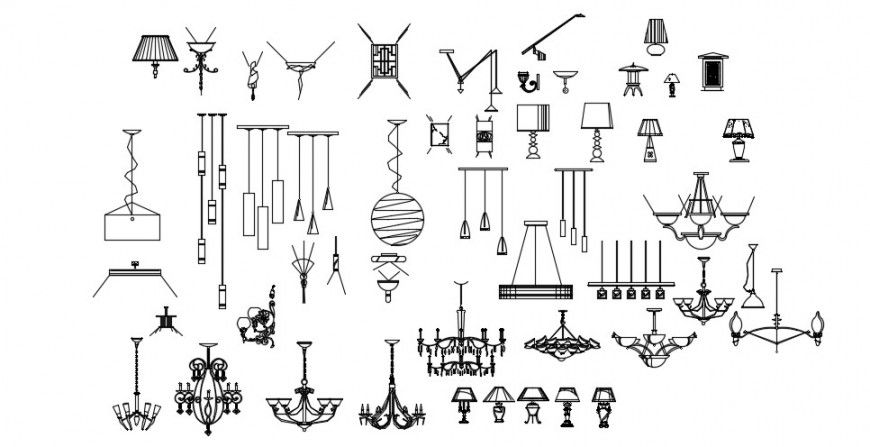Multiple lights, ceiling lights and interior blocks drawing details dwg file