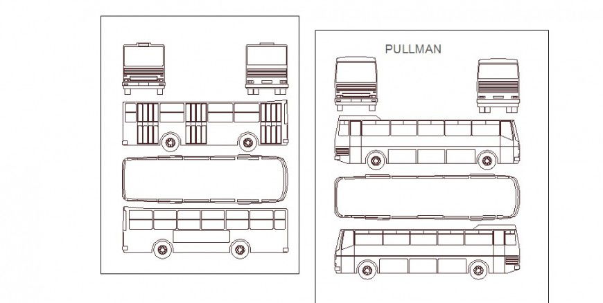 Multiple long and transportation vehicle blocks details dwg file