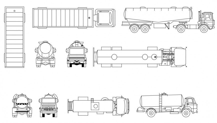 Multiple long tanker truck elevation blocks cad drawing details dwg file