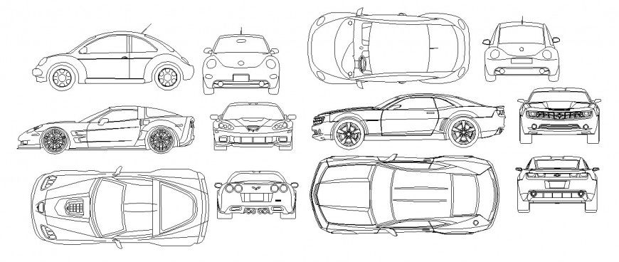 Multiple luxuries and common car 2d elevation blocks cad drawing details dwg file