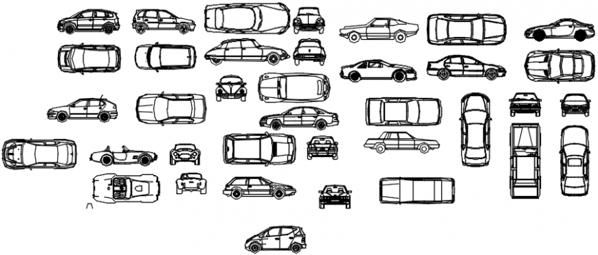 Multiple luxuries and common car blocks cad drawing details dwg file
