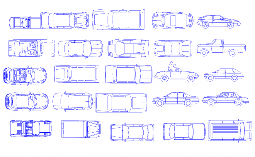 Multiple luxuries and family car 2d blocks cad drawing details dwg file