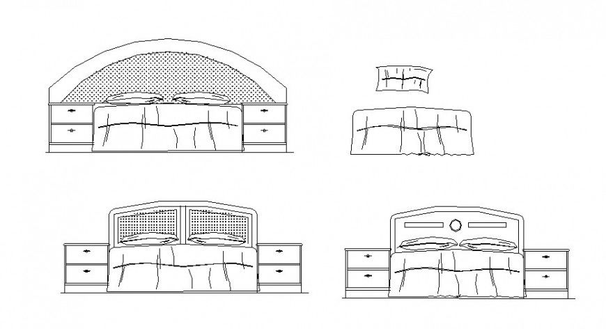 Multiple master bed elevation 2d blocks cad drawing details dwg file