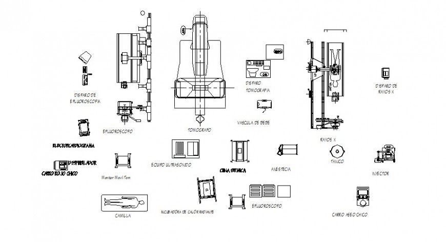 Multiple medical furniture and medical equipment blocks cad drawing details dwg file