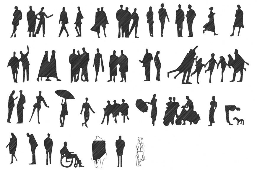 Multiple men, women and children figure blocks cad drawing details dwg file