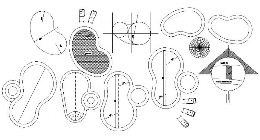 Multiple mini swimming pool and desk furniture blocks drawing details dwg file
