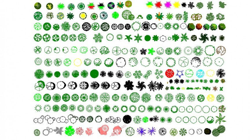 Multiple mini tree plant elevation blocks cad drawing details dwg file
