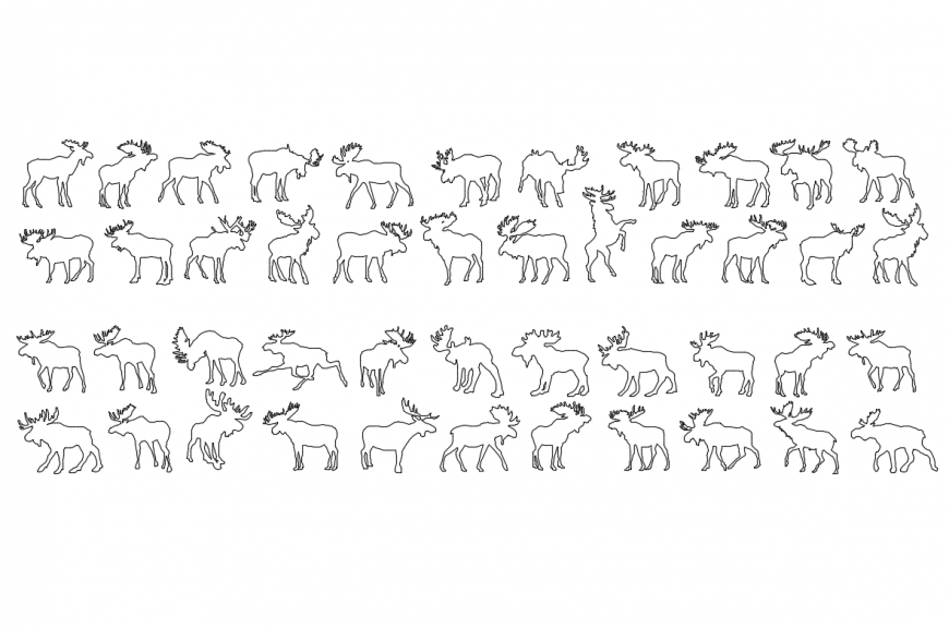 Multiple moose animal elevations cad blocks details dwg file