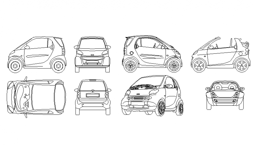 Multiple nano car elevation blocks cad drawing details dwg file