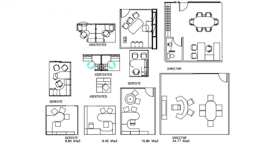 Multiple office cabins furniture layout cad drawing details dwg file