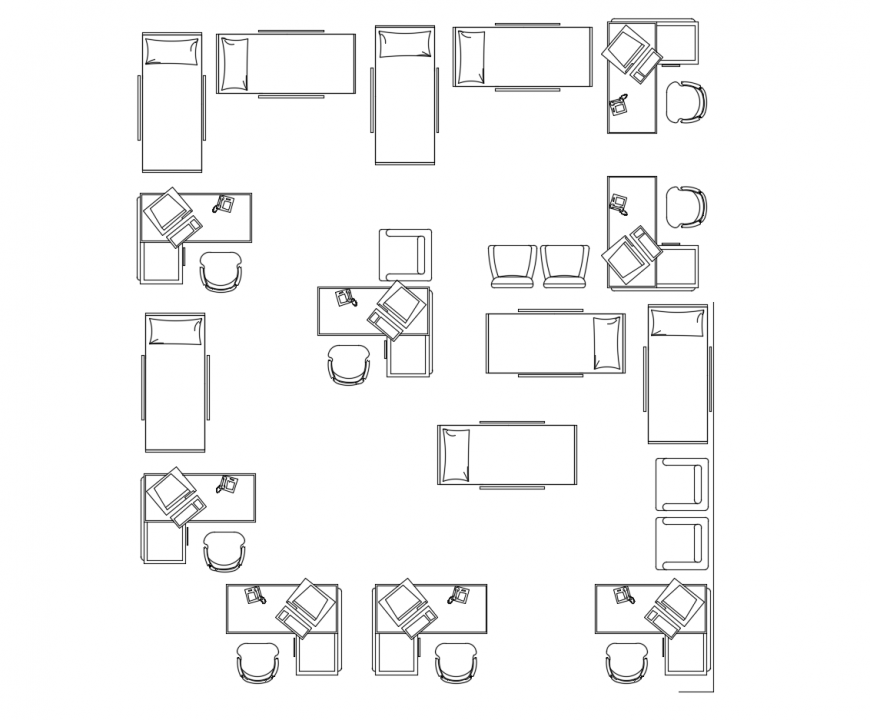 Multiple office desk and desk chairs elevation blocks cad drawing details dwg file