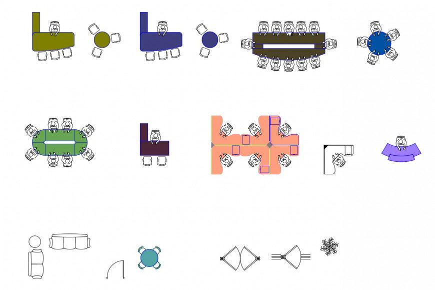Multiple office desks and furniture 2d blocks cad drawing details dwg file
