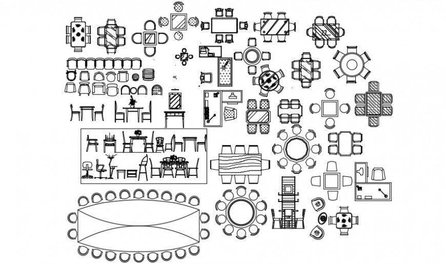 Multiple office furniture and desk 2d block drawing details dwg file