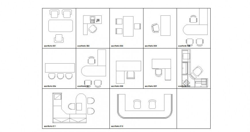 Multiple office furniture and desks 2d blocks cad drawing details dwg file