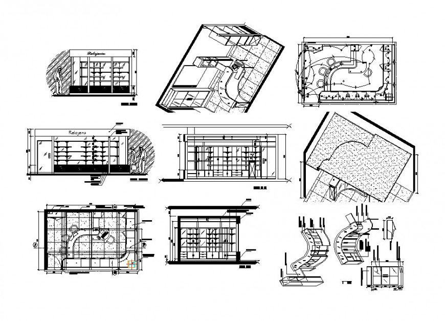 Multiple office furniture elevation, plan and carpentry cad drawing details dwg file