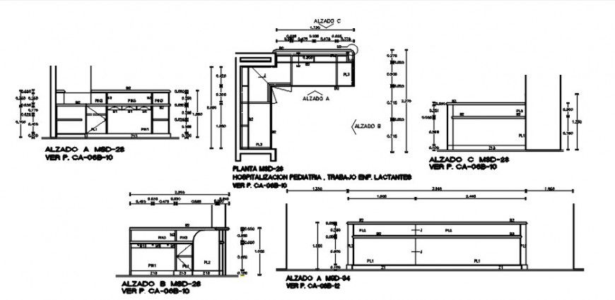 Multiple office furnitures elevations and carpentry details dwg file