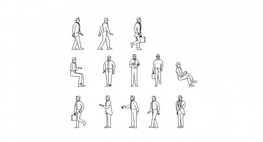 Multiple office men elevation 2d blocks cad drawing details dwg file