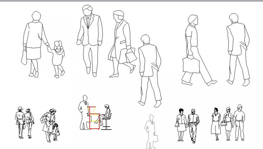 Multiple office people and common people blocks dwg file