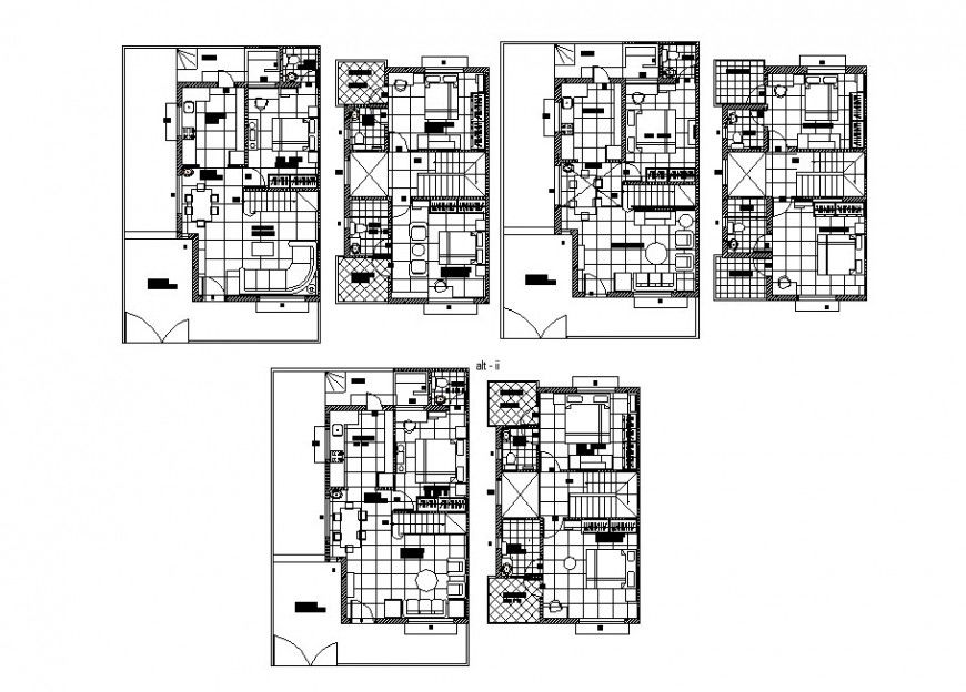 Multiple one family houses layout plan auto-cad drawing details dwg file