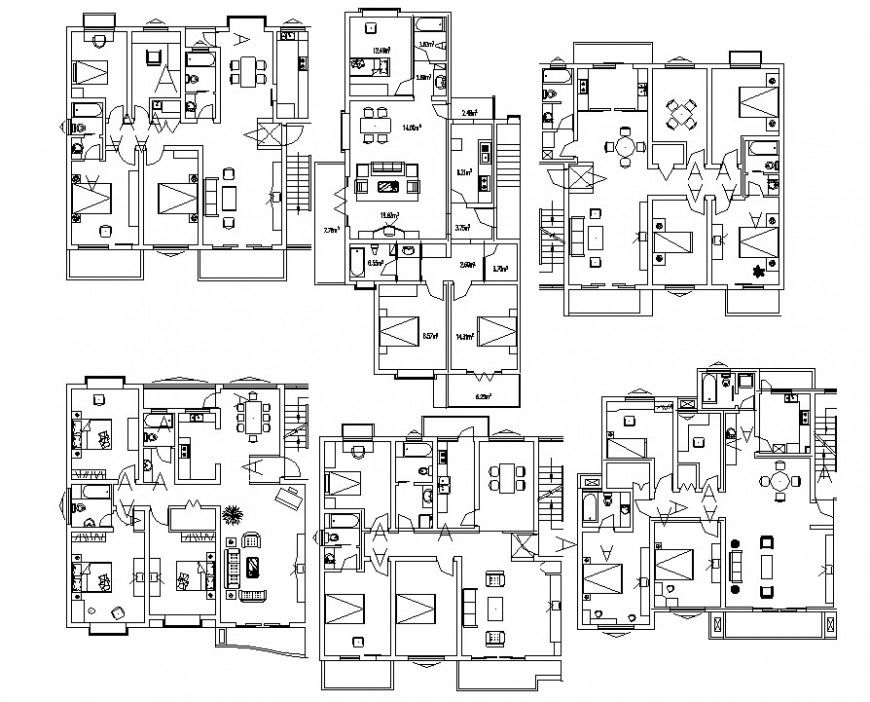 multiple option of residence layout plan cad file