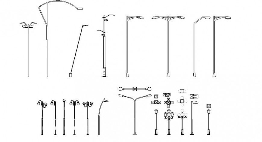 Multiple outdoor lanterns and light pole blocks cad drawing details dwg file