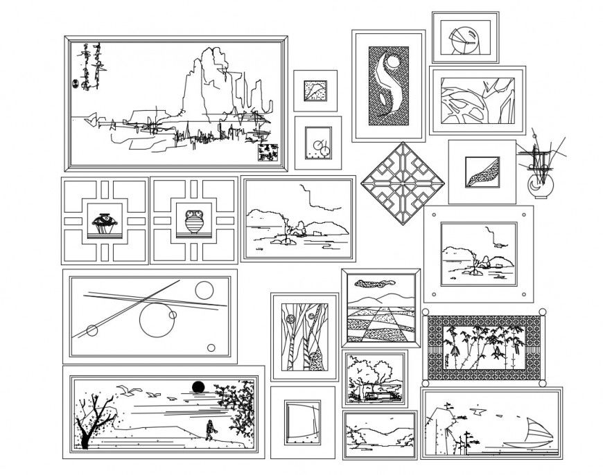 Multiple painting and decorative equipment blocks cad drawing details dwg file