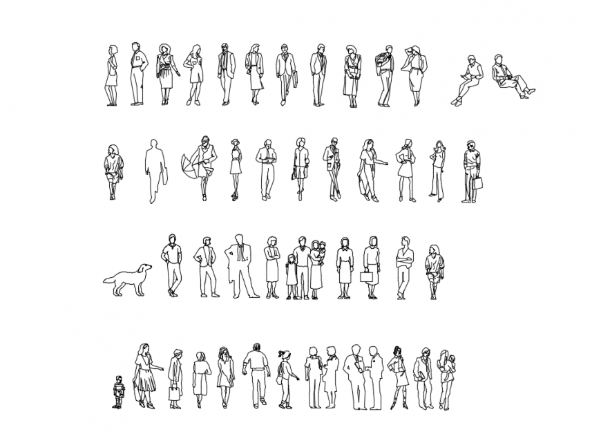 Multiple people act blocks with pets cad drawing details dwg file