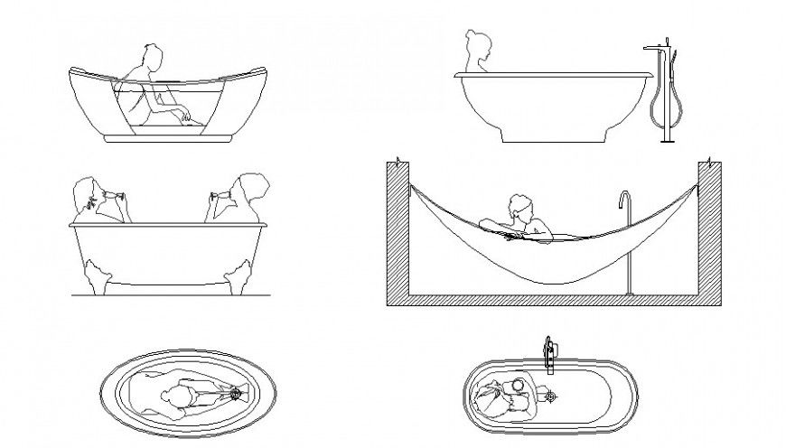 Multiple people blocks in bathroom cad drawing details dwg file