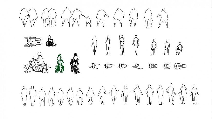 Multiple people blocks with different poses cad drawing details dwg file