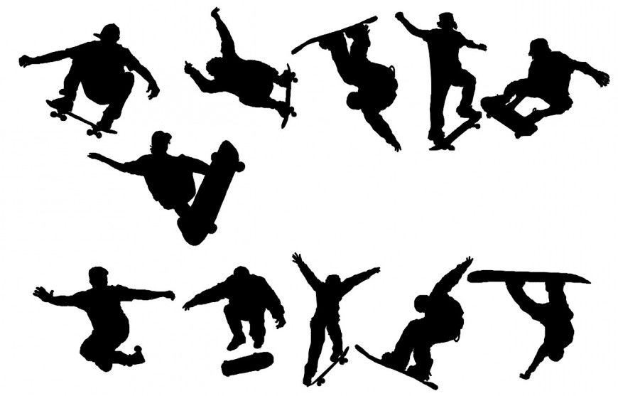 Multiple people with skate board 2d blocks drawing details dwg file