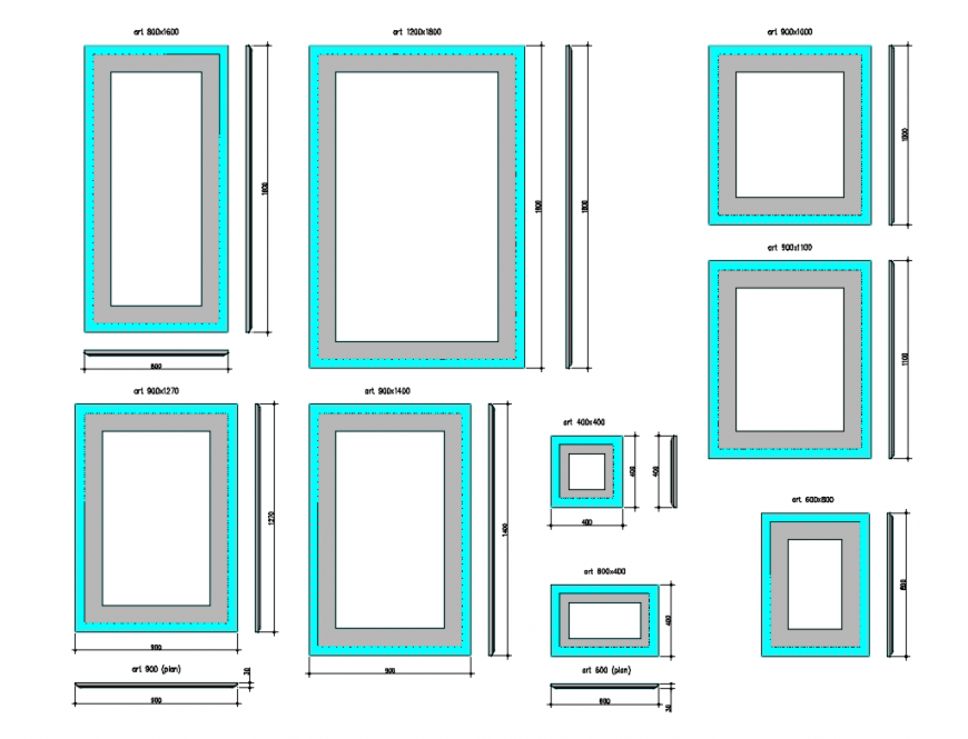 Multiple picture frame blocks cad drawing details dwg file