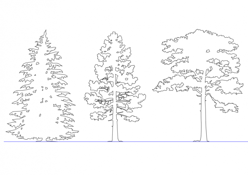 Multiple Pine Tree Elevations AutoCAD Block DWG Files Download