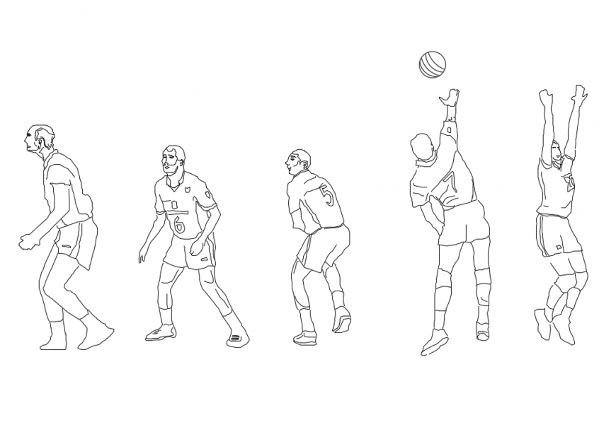 Multiple players act figures blocks cad drawing details dwg file