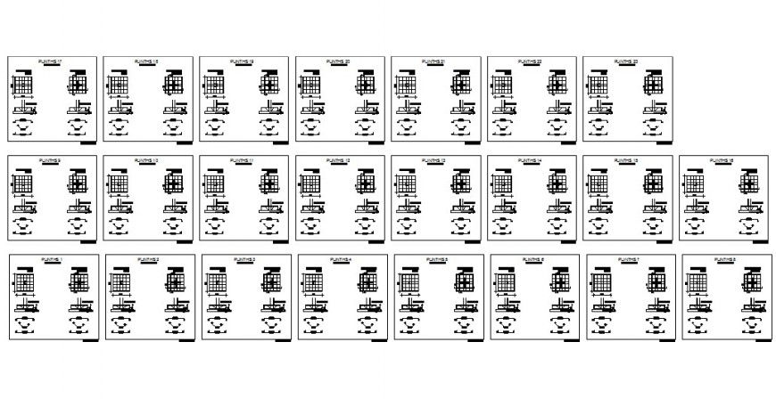 Multiple plinth reinforcement schedule cad drawing details dwg file