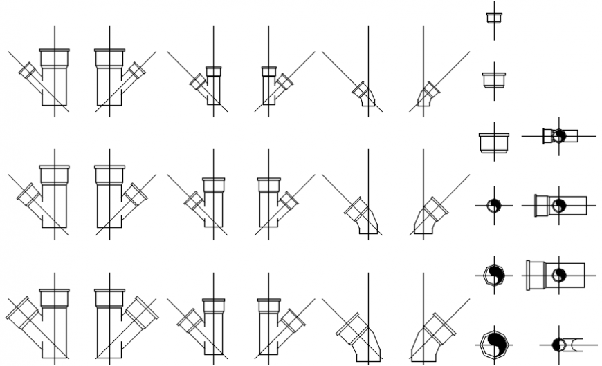 Multiple plumbing pipe 2d blocks cad drawing details dwg file