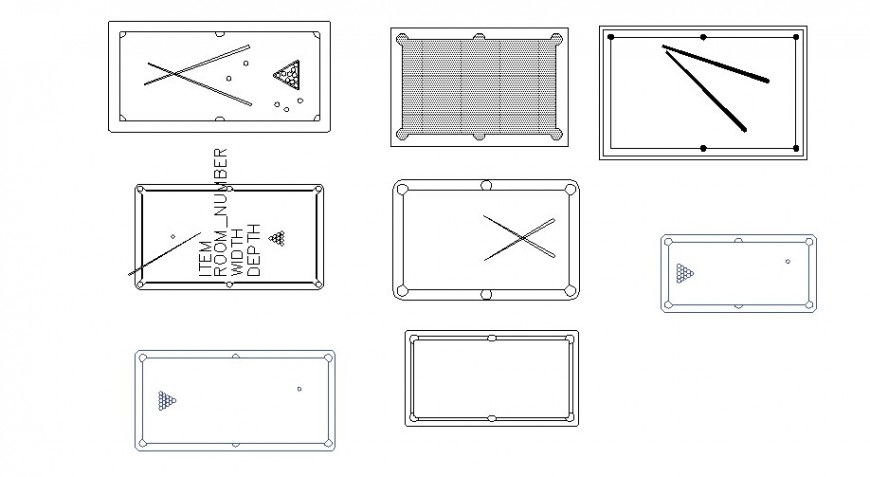 Multiple pool tables top view elevation block cad drawing details dwg file