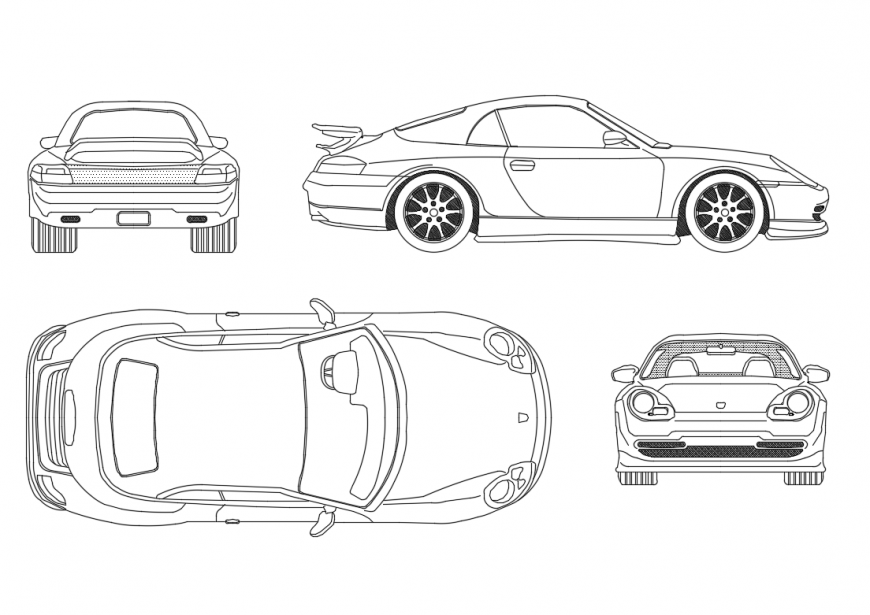 Multiple Porsche boxster car blocks cad drawing details dwg file