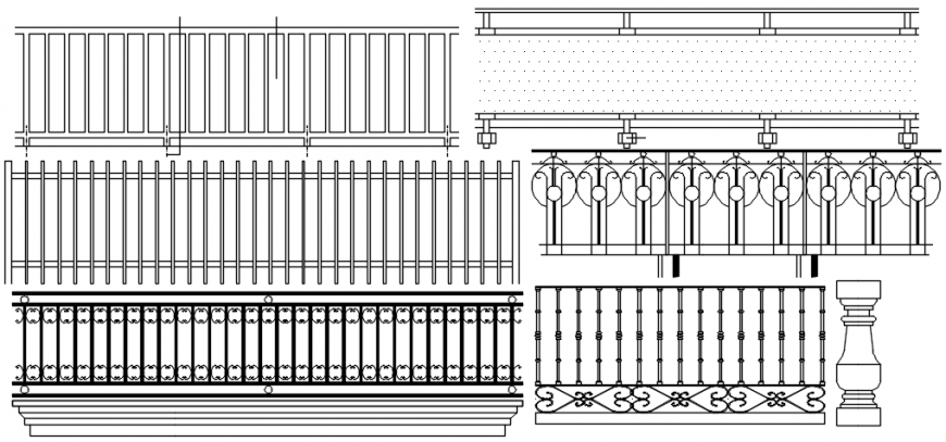Multiple prefabricated balcony railing blocks drawing details dwg file