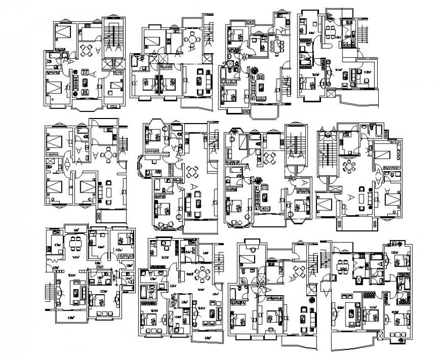 Multiple residence layout plan cad file