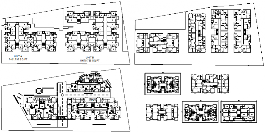 Multiple residential apartment floors layout plan details dwg file