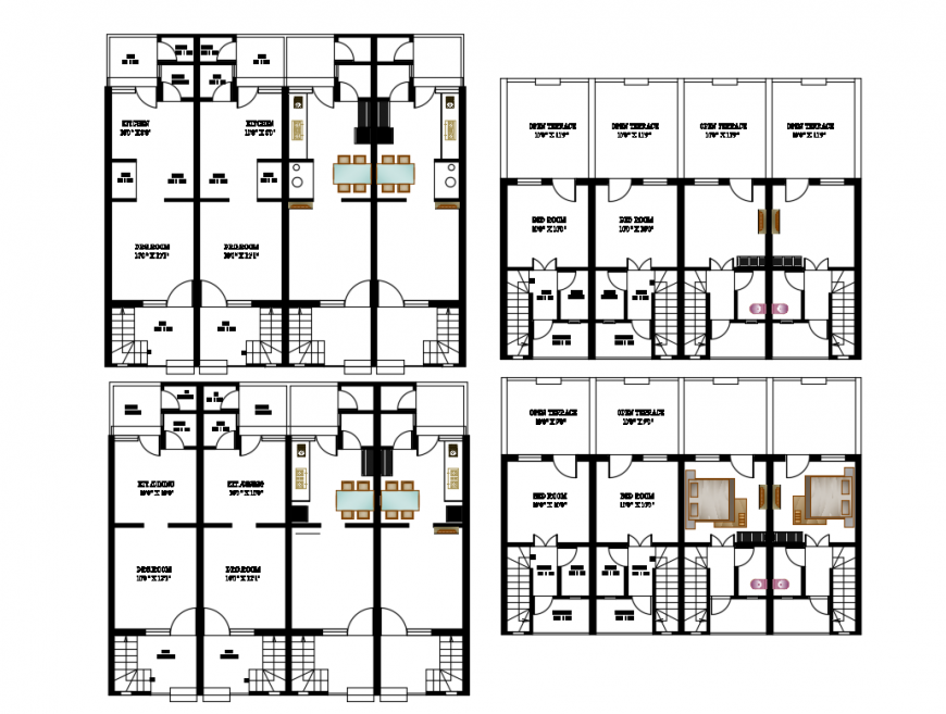 Multiple residential house building floor plan layout details dwg file