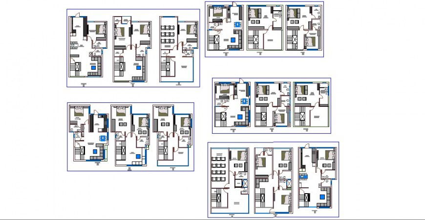 Multiple residential houses of apartment building layout plan details dwg file