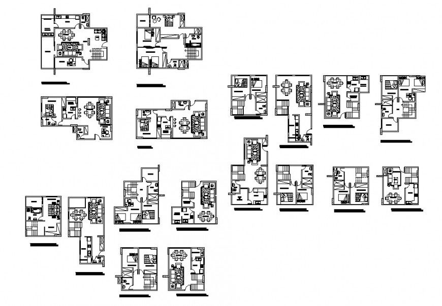 Multiple residential houses plan layout details of apartment building dwg file